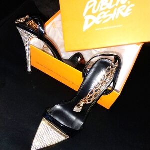 Public Desire Black and Gold Chain Heels